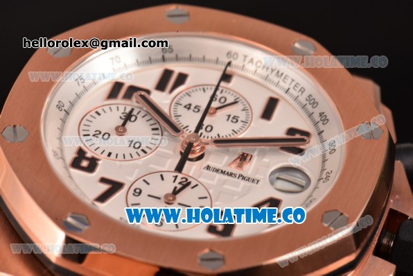 Audemars Piguet Royal Oak Offshore Chronograph Swiss Valjoux 7750 Automatic Rose Gold Case with White Dial and Numeral Markers - 1:1 Best Edition (JF) - Click Image to Close